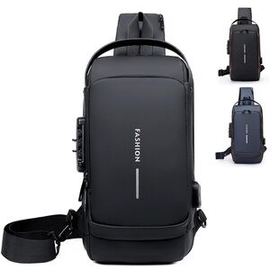 Sling Waterproof Crossbody Combination Lock Anti-Theft USB Charging Hole Black